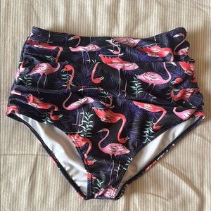 Flamingo Print High-Waisted Bikini Bottom